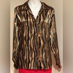 Ashley Stewart Satin Gold & Black Tiger Animal Print Button Down Blouse Sz 20. Photo 2