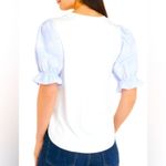 cupio Poplin Embroidered Stripe Sleeve T-shirt Women's Medium Blue White NWT Photo 1