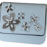 OKPTA Leather Silver Flower Accents Shoulder Strap Purse Modern Boho Feminine Blue Photo 1