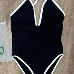 Black and White Halter Swimsuit deep v neck cross Photo 0