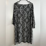 Ny Collection NWT  Black/White Mixed Print Boho Bell Sleeve Shift Dress Size 2XP Photo 6