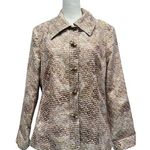 Chico's Chico’s Beige & Brown with Gold & Silver Metallic Print Button Front Jacket 1/M Photo 0