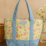 Longaberger  Quilted Floral Tote Bag – Blue Trim & Handles‎ Photo 0