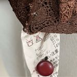 Manuela Semi Sheer Brown Lace/ Crochet Mock Neck Long Sleeve Top S Brown Photo 9