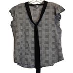 Miley + Molly Houndstooth Plaid Blouse Bow Tie Neck Academia Black White Large Photo 0