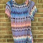 Style & Co . Blue and Pink Flutter Sleeve Smocked Blouse Photo 2