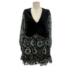 ZARA Dress Floral Printed with Black Vest Velvet Layered Long Sleeve Size Small Photo 2