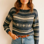 Lauren Ralph Lauren Aztec Southwestern Knit Sweater Cotton Linen Petite XS Blue Size undefined Photo 0