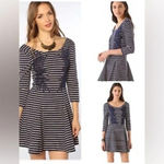 Free People  Ponte Navy Blue Nautical Knotty Jersey Knit Striped Dress Size XS Photo 1