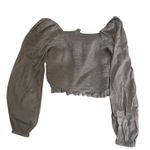 American Eagle Smocked Crop Top Women's Size S Brown Long Sleeve Tie Front Photo 1