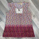 Art & Soul Shit Top Blouse Floral Ombre Ruffle Cap Sleeve Pink White Small Photo 9