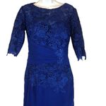 Boutique NWT Love Myth evening lace & ruched dress & sheer coat blue size small Photo 3
