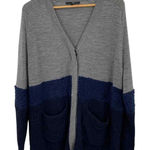 Tibi  Cardigan Sweater Womens Small Gray Blue‎ Fuzzy Knit Pockets Button Front Photo 0