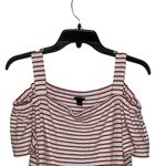 Ann Taylor  Cold Shoulder T-Shirt Top‎ Size Medium White With Red Stripes Stretch Photo 1