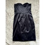 White House | Black Market Sz 6 Black Satin Mini Strapless Dress Cocktail Formal Photo 3
