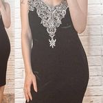 Vintage Dress 90s Midi Cocktail Floral Applique Black Velvet Slinky Party Dress Size M Photo 2