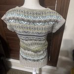 The Limited  Fair Isle Sweater Short Sleeve Y2K Wool Blend Beige Blue Neutral S Photo 4