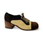 60s/70s Joseph Larose Mod Patchwork Oxfords, Suede/Tweed, Wooden Platform Heels Brown Size 5.5 Photo 6