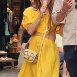 Farm Rio Linen Blend Yellow Off The Shoulder Cut Out Short Sleeve Midi Dress XS Photo 9