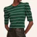 Rebecca Taylor  Green A Line Puff Sleeve Stripe T Shirt Small Photo 0