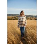 Striped Sweater S Long Sleeve Beige Brown Cream Earthy Neutral Country Cowgirl Tan Size 4 Photo 10