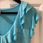 Wrapper  Aqua Ruffle V-Neck Blouse Photo 3