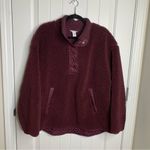 Athleta NEW burgundy cozy sherpa snap pullover sweatshirt size XL Photo 2