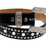 3D Leather Rhinestone Studded Belt Black Size 26 Photo 0