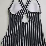 Lands' End Women's medium 10-12 Black & White Striped High Neck 1 Piece Swimsuit Photo 6