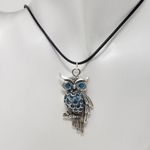 Handmade Owl Pendant Necklace w/ Blue Sparkle Resin Body & Eyes Photo 1