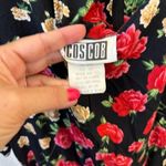 Vintage Cos Cob Black Dress with Red and Cream Floral Pattern Wedding Party Photo 3