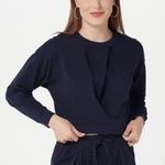 Bishop and Young Sweatshirt Navy Blue Cozy Front-Knot Crewneck Long-Sleeve XL EUC Photo 0