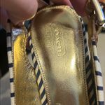 Coach  Peep-Toe Navy Striped Slingback Heels, Size 9B Photo 5