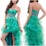 FIESTA Emerald Green Peacock High Low Ruffled Gown Dress Sequin Bling Glam Sz L Size L Photo 1