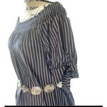 Tacera Off Shoulder Striped Blue White Smock Neckline Dress Women's Large Photo 2