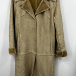 BRANDON THOMAS Womens Long Coat L Tan Suede Leather Faux Fur Lining Ranch Boho Size L Photo 0