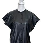 Theory  Faux Leather Shift Dress Button Front Black Knee Length Women’s Size P Photo 2