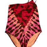 Aerie Tide Dye Pink and Black One Piece one shoulder Swimsuit size large Photo 3
