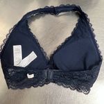 Gilly Hicks  Navy Blue Lace Wireless Padded Floral Halter Bralette - Size Small - EUC Photo 1