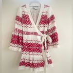 Alexis  White Red embroidered Cheryl mini wrap dress M Photo 3