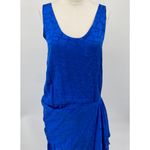 Vintage 80s Silk Drop Waist Midi Dress Sleeveless Draped Skirt Cobalt Blue 2/4 Photo 1