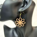 Handmade Wooden Flower Cutout Dangle Earrings Photo 0