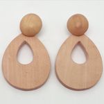 Lot of 2 Vintage 80s 90s Wooden Tear Drop Earrings Light Pink and Coral Photo 1