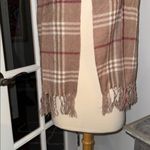 Plaid Neutral Scarf with Fringe Tan Photo 3