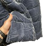 Loft  Velvet Puffer Jacket Navy Blue Womens Size Medium Hooded Faux Fur Photo 4