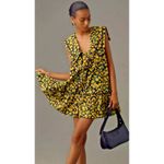 Maeve Anthropologie Collared Poplin Swing Mini Dress Black Yellow DaisyXS Size XS Photo 2