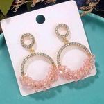 Women's Pink Crystal Drop Hoop Earrings Gold Photo 0