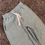 Poetry  Linen Drawstring Trousers in Green Khaki Gingham Striped Crop Wide Leg Photo 3