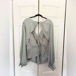 Anthropologie Smocked Blouson Sleeve Blouse Sage Green Open Back Satin Top 3XL Photo 9