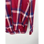 Old Navy  Shirt Women MEDIUM Boyfriend Red Blue White Plaid Flannel Button Down Photo 2
